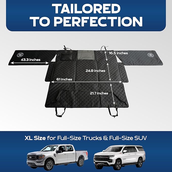 Ruff Liners XL Back Seat Extender for Dogs, Black – As Seen on Shark Tank – Flat Bridge Platform for Full-Size Trucks, Stable Base, 400lb Support, Waterproof – Rigid Back Seat Cover for Dogs