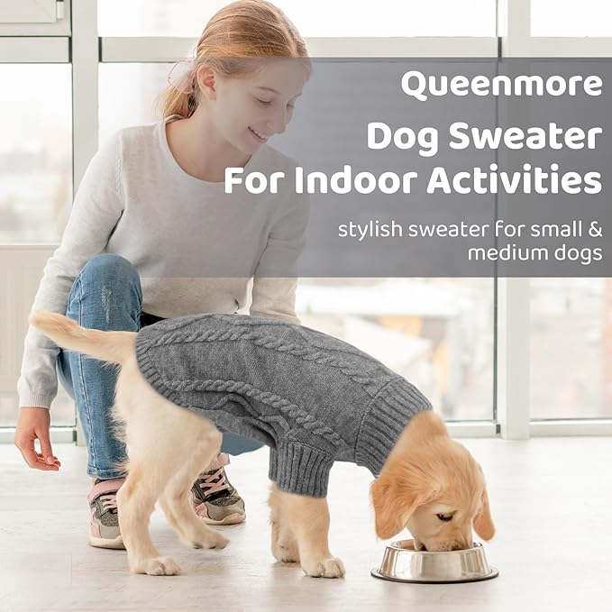 Queenmore Dog Sweater Large Size,Warm Dog Sweaters for Big Dogs,Chunky Knitted Doggy Sweater for Extra Large Dogs Boy Girl, Big Doggie Turtleneck Winter Outfit (Slate Grey,2XL)