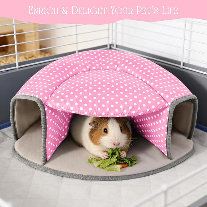 Guinea Pig Hideout Tunnel Bed, Washable Soft Small Animal Hideaway for Ferret, Chinchilla, Dwarf Bunny - House Pet Cage Accessory
