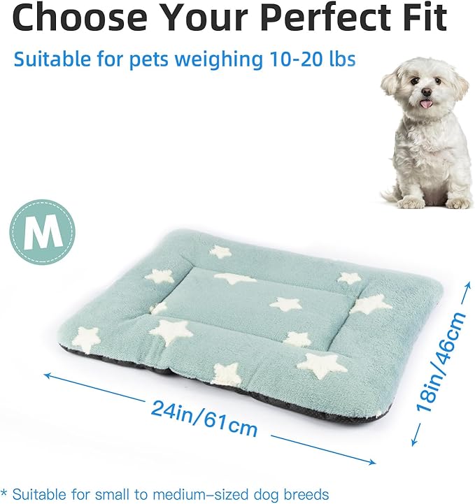 Mora Pets Dog Crate Pad Crate Bed Mat Small Dog Bed Washable Cute Star Pet Kennel Bed for Dog Cage Ultra Soft Flat Puppy Cat Kitten Pillow for Sleeping Anti-Slip Blue 24 x 18 inch 2 Pack