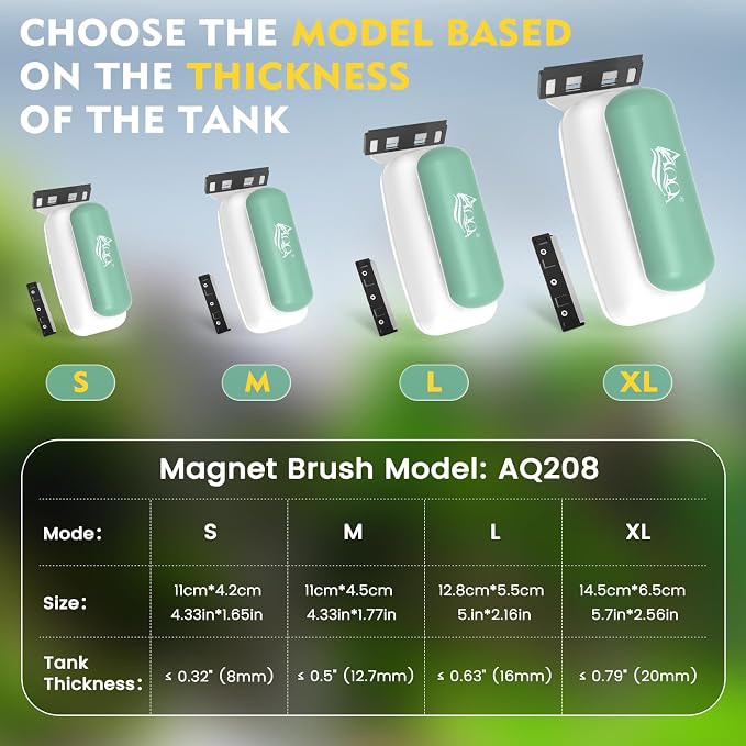 AQQA Magnetic Aquarium Glass Cleaner L,Floating Fish Tank Algae Scraper | 2 Types of Blades, Self-Floating Aquarium Glass Scrubber Algae Scrapers for up to 0.63" Thick Glass/ Acrylic Aquariums Large