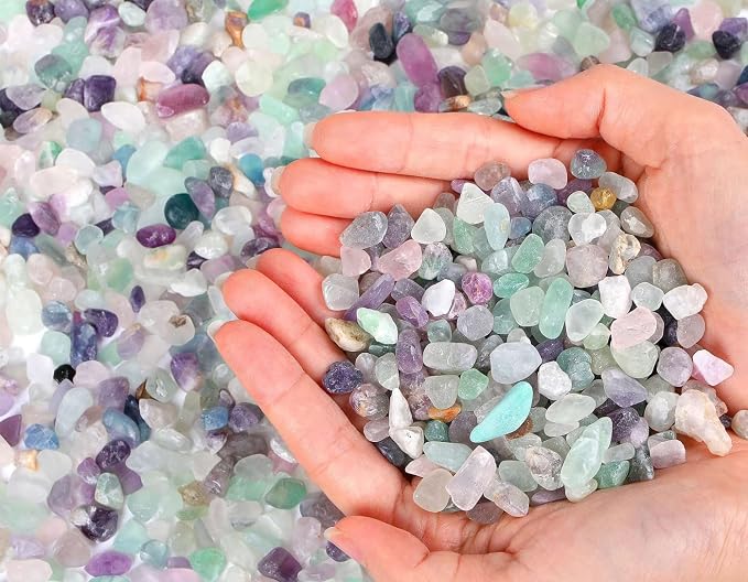 Fluorite Crystal 1lb Crystal Aquarium Gravel Polished Tumbled Stones Irregular Shaped Crystal Chips Bulk Natural Gemstone Rocks Vase Filler Fish Tank Gravel Outdoor Decoration
