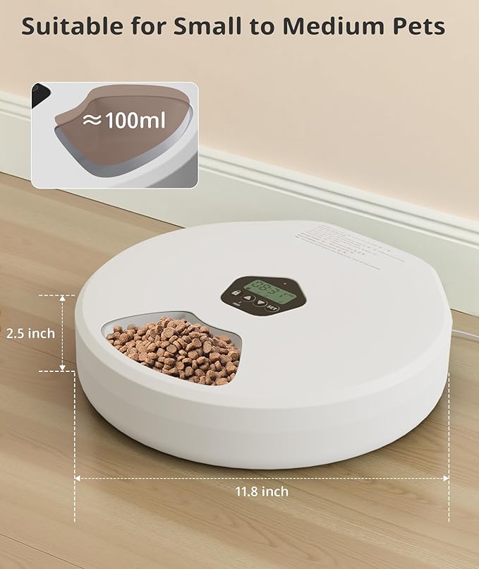 Automatic Wet Food Cat Feeder, Auto Timed Wet Cat Food Dispenser, 5 Meal Timed Programmable Pet Feeder with 2 Ice Packs for Kitten and Small Dog Food Dispenser, Dual Power & Easy to Clean