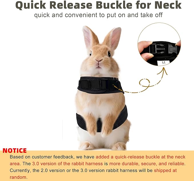 AIITLE Bunny Harness and Leash Set with Cute Bow, Soft Breathable Mesh Vest Harness for Rabbits Kitten Ferret Small Pig Puppy Walking Supplies Black M