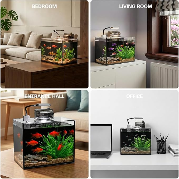 1.8 Gallon Fish Tank with Light,Filter,Lid,Landscape Accessories | Small Fish Tank,Aquarium Starter Kit,Glass Aquarium,for Small Fish,Shrimp,or Betta