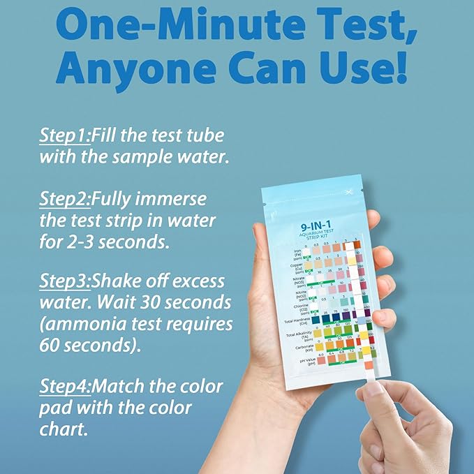 10-in-1 Ammonia Test Kit Aquarium (100 Strips): 50 Multi-Test + 50 Ammonia | Aquarium Test Strips for Freshwater & Saltwater. for Fish Tanks, Aquariums & Pond Water Test kit. Test Nitrate, pH & More