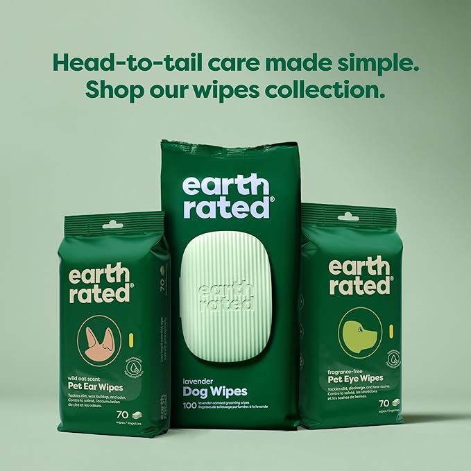 Earth Rated Pet Wipes for Dogs and Cats, Hypoallergenic, 3-in-1 Cleaning, Deodorizing and Hydrating, for Grooming Paws, Body and Butt, Unscented, 100 Count