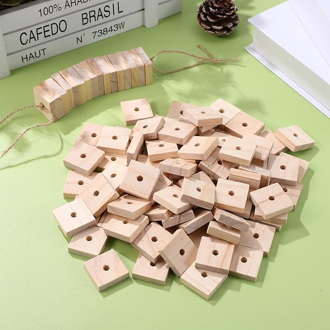 Housoutil Parrot Chewing Blocks 100Pcs Natural Wooden Bird Toys DIY Craft for Bird Cage Accessories Cockatoos Macaws African Grey Small Medium Birds