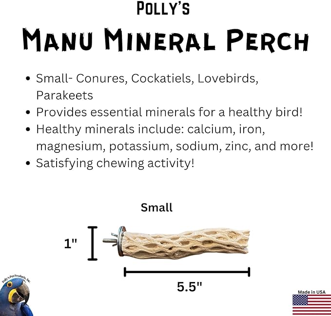 Polly's Pet Products Manu Mineral Bird Perch Size Small 6in