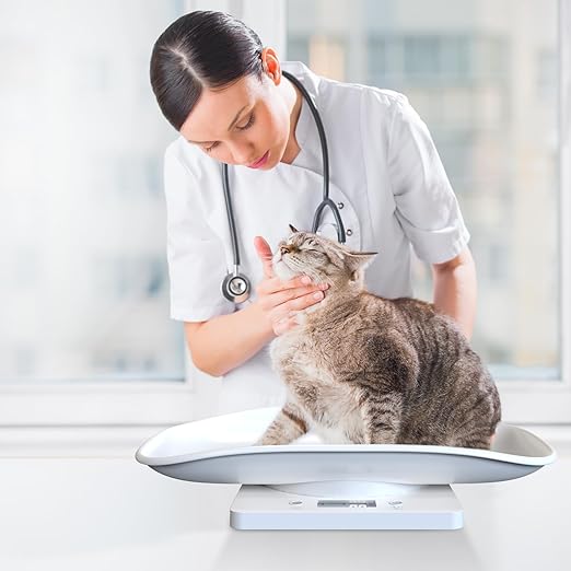 Digital Pet Scale for Small Animal, LED Display Puppy Whelping Scale with Tape Measure, Collar, Scissors for Newborn Pets, Cats, Dogs, Animals, Measures Up to 15kg, 11.4 * 7.1" (White)
