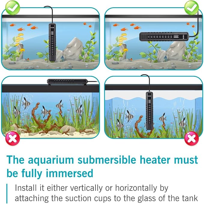 AQQA Fish Tank Heater 100W for 25-35 Gallon Mini Aquarium Heater Quartz Glass Submersible Heater for Aquarium Betta Fish Heater Aquarium Thermostat Heater Freshwater & Saltwater(100W for 25-35 Gal)