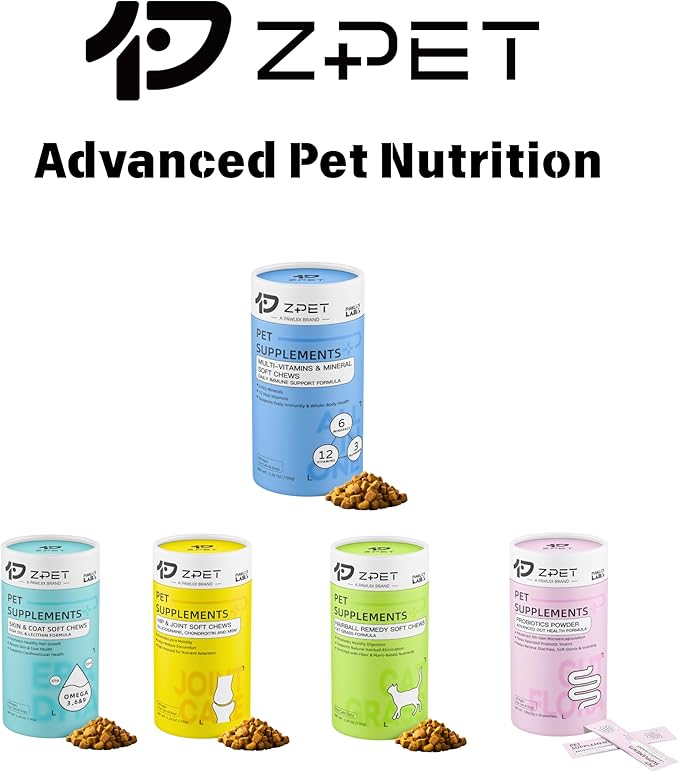 ZPET Multivitamin & Mineral Soft Chews for Cats & Dogs – 12 Vitamins, 6 Minerals with Lysine & Taurine – Daily Immune, Skin, Bone & Digestive Support – Grain-Free Pet Supplement, 150g