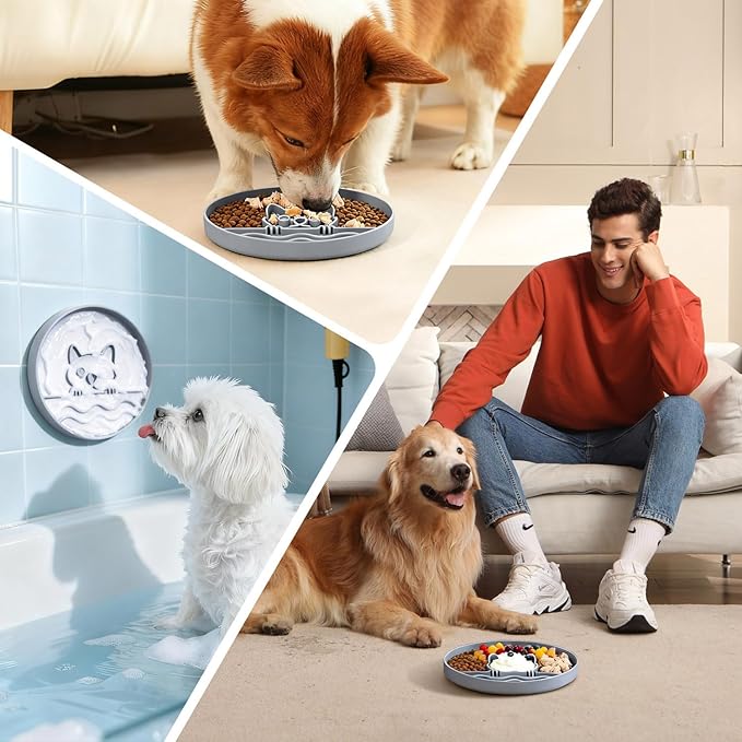 Slow Feeder Dog Bowl with Non-Slip Base, Silicone Puzzle Dog Food Bowl with Unique Design, Slow Feeding Bowl for All Types of Dogs Cats, Interactive Slow Eating, Anti-Choking, BPA-Free