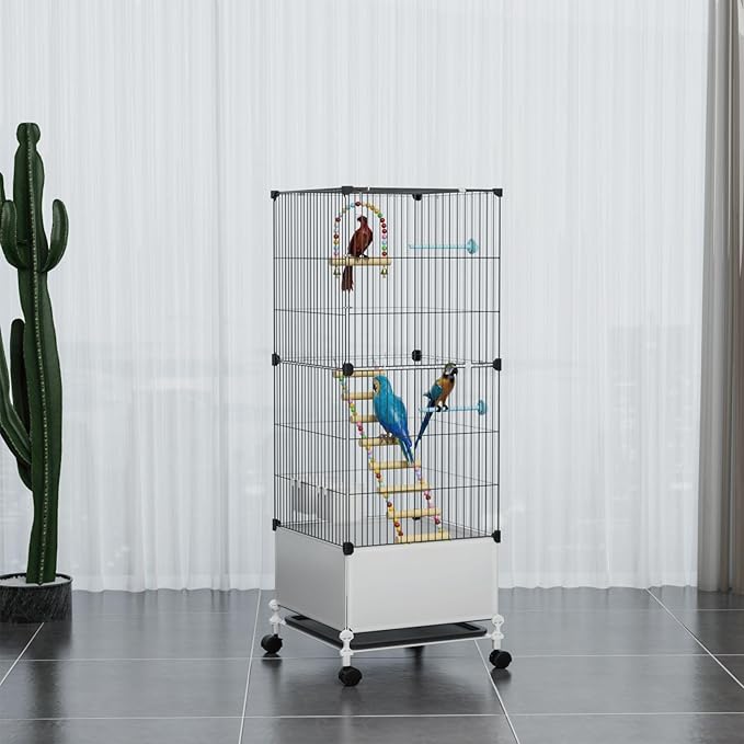 STILLCOVE Medium Flight Bird Cage, Black Parakeet Cages with Rolling Stand & Wheels, Wide Birdcage for Parrots Cockatiels Conure Budgie Canary Finch Lovebird