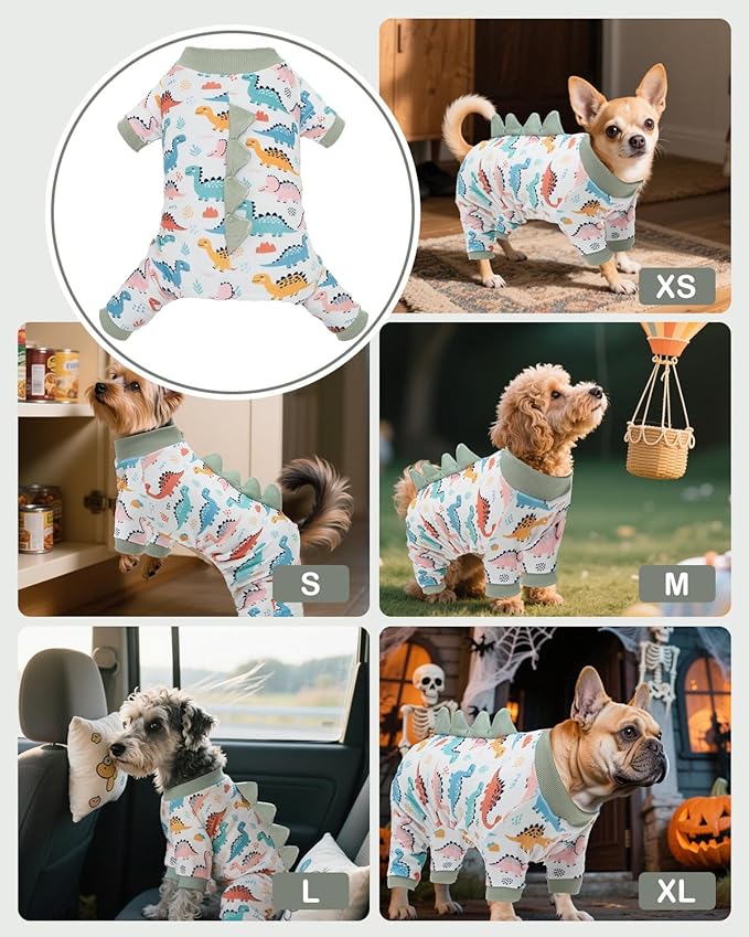 CuteBone Dinosaur Costume Dog Pajamas, Stretchy Spandex Crystal Velvet Sleepwear Coat for Small Dogs, Soft & Warm Pet Outfit Clothes for Cold Weather, Cozy Pullover Design COSP17S