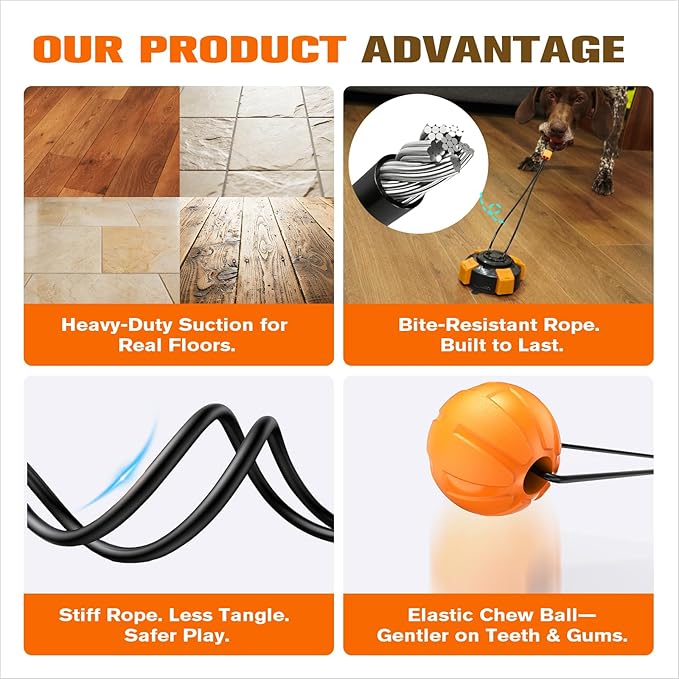 Interactive Dog Toys Upgraded Strong Tug-of-War Dog Toy Mentally Stimulating Toys for Dog Tug of War Dog Toy for Aggressive Chewers Durable Puppy Molar Chew Toy with Teeth Cleaning Dog (Black-orange)