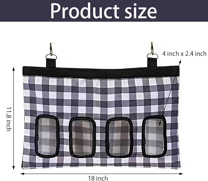 Rabbit Hanging Hay Feeder Bag Large Capacity Small Animal Hay Dispenser 600D Oxford Cloth Rabbit Hay Storage Bag for Bunnies Guinea Pigs Chinchillas (Plaid)