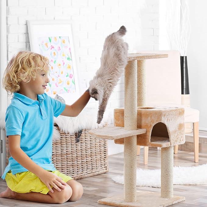 4 PCS M8 Cat Scratching Post Replacement, 15.7 x 3.1 Inch Sisal Pole Cat Tree Replacement Post with Screws, Refill Scratcher Posts for Indoor Kitten Tree Tower Spare Cat Furniture Protector