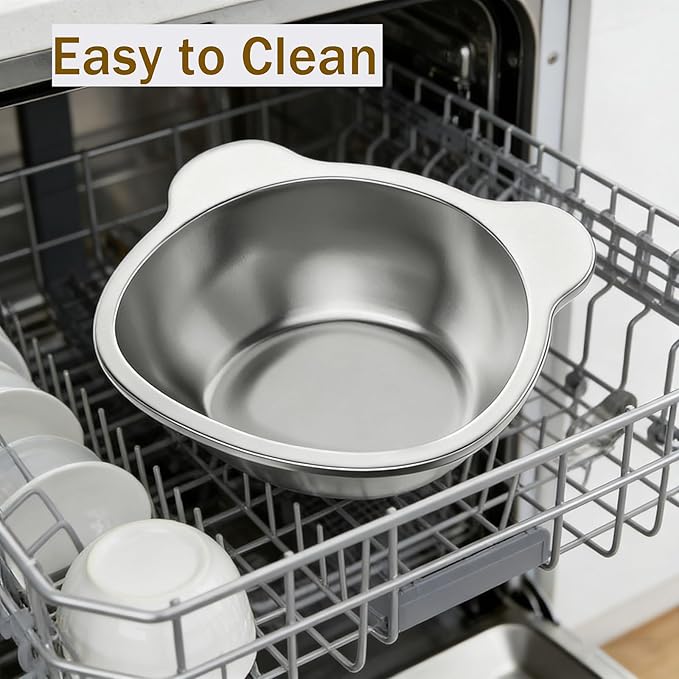 Elevated Cat Bowls, 15°Tilted Stand Whisker Friendly Raised Cat Food & Water Dishes, 5.9 inch Stainless Steel Indoor Anti-Vomiting Small Dog Bowls,Dishwasher Safe,Spine Friendly