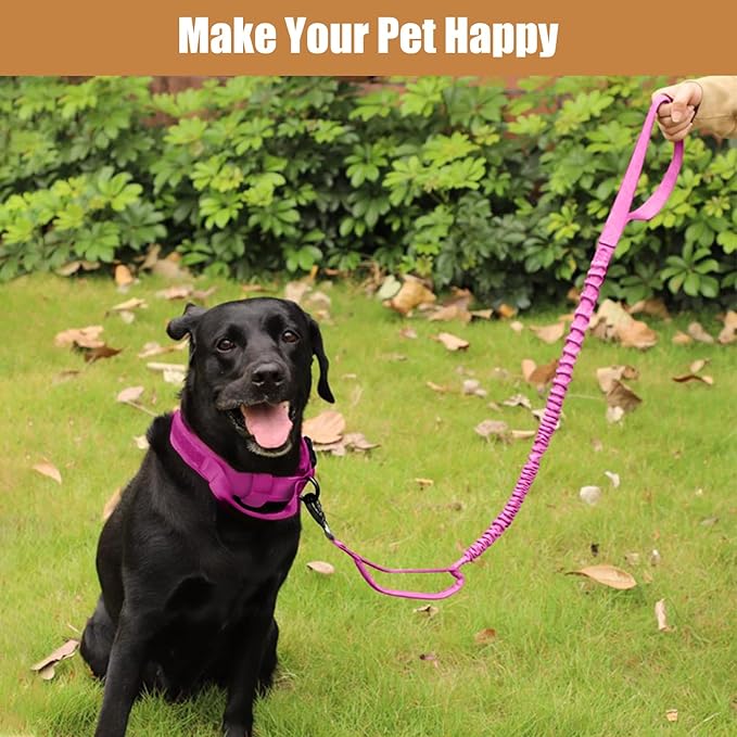 Tactical Dog Collar Leash Set, Adjustable Military Training Nylon Collar Dog Training with Control Handleand Metal Buckle, Dog Collar for Medium Large Dogs (Pink,XL)