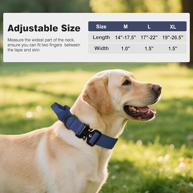 Joytale Tactical Dog Collar for Medium Dogs with Control Handle, Heavy Duty Military Training Collar for Power Breeds, AirTag Holder Case, Quick Release Metal Buckle, Soft Padded, M, Navy Blue
