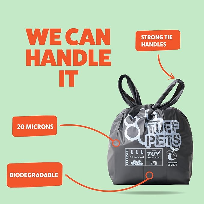 Tuff Pets Certified Compostable Heavy Duty Dog Poop Bag With Handles - 12 Rolls of Pet Waste Bags - Fits in any Dogs Poo Bag Dispenser or Holder - Thick Dog Poop Bags