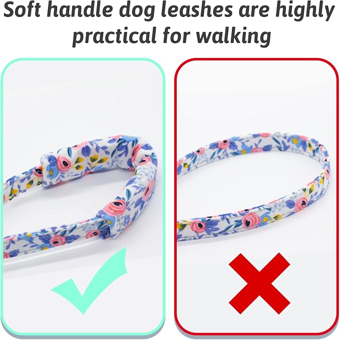 Dog Collar and Leash Set Girls Adjustable Puppy Collars with Floral Bow Tie for Small Medium Large Female Dogs, Blue Flower, S