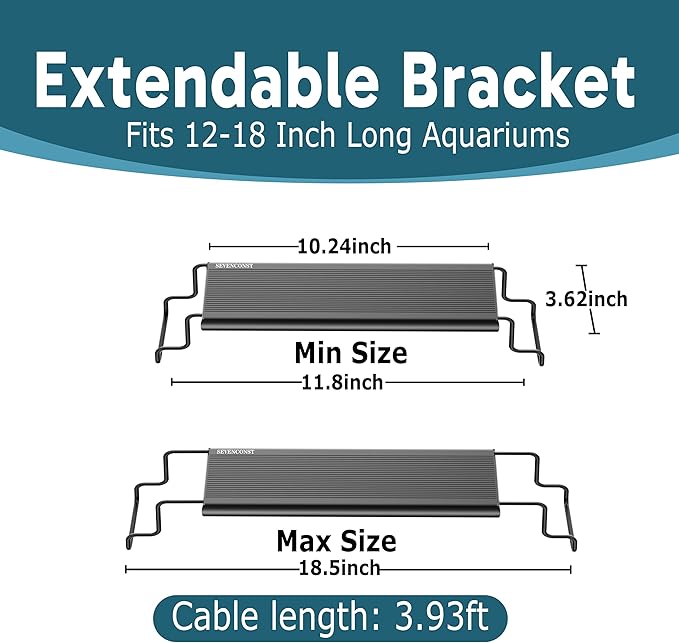 24/7 LED Aquarium Light with Remote for 12-18 Inch Plant & Fish Tank IP68, 12-Color & Gradient & Full Spectrum Light with Timer, Auto On/Off, Brightness, Extendable Brackets for Freshwater