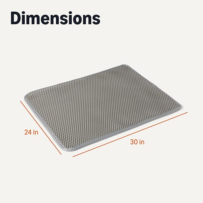 Amazon Basics Double-Layer Cat Litter Mat, Honeycomb Design with Scatter Control, Waterproof & Urine-Proof, Non-Slip Trapper Mat, Soft on Paws, Grey, 30" x 24"
