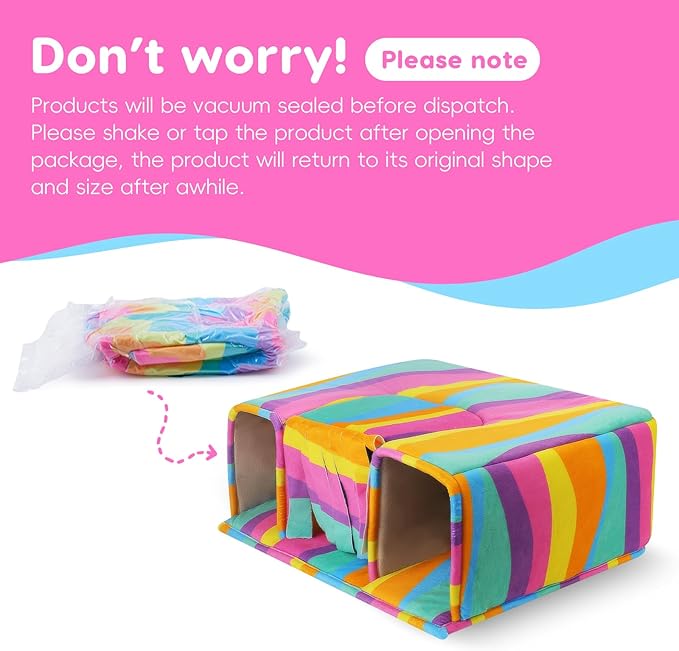 Guinea Pig Hideout with Tunnels, Toys & Cozy House - Soft Large Bed for Small Pets - Rainbow