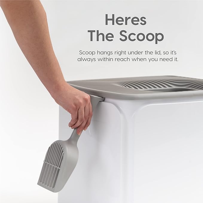 IRIS USA Cat Litter Box Top-Entry Square Top Entry Litter Box with Scoop, Enclosed Litterbox with Odor Control, Dog Proof Covered Litter Box Design, Easy to Clean, White/Gray