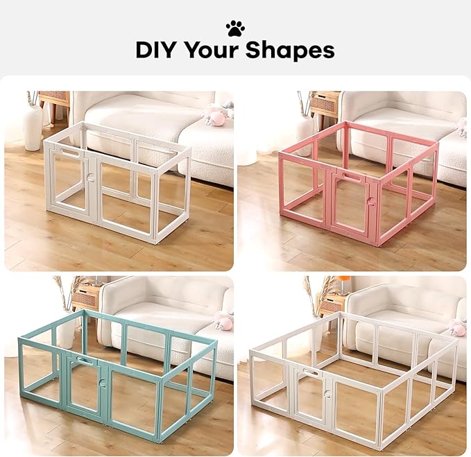 Clear Acrylic Dog Playpen Indoor, Puppy Cat Small Pet Play Pen, Pet Cat Playpen for Rabbits, Dog Fence Crate Kennel Whelping Cage (Green, 10 Panel)