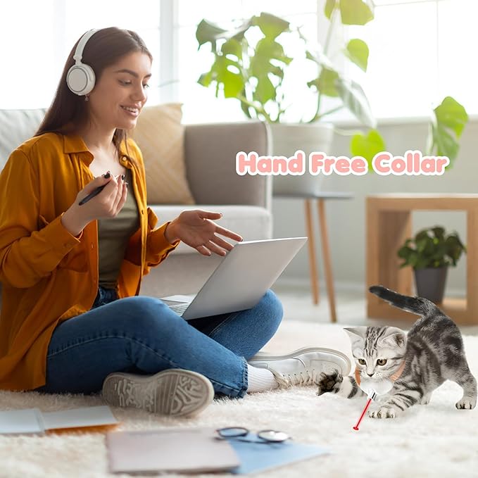 Automatic Laser Collar Cat Toy - Upgraded Laser Cat Toys, Flashing and Lasting modes, 8-12″ Bend Collar & 41°Adjust Angle free hands. Type-C USB Charge 1H and works 12H. Gifts for Ailurophile(Pink)