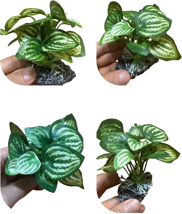 JGbaby Artificial Aquarium Plants,Fish Tank Decorations Betta Leaf Hammock 4in Realistic Silk & Plastic Plants, Hideout Decor for Betta. Goldfish,Reptiles,Small Tanks (Green Type-C)