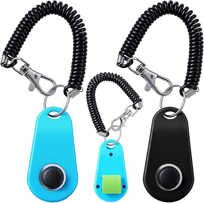 Pet Clicker for Dogs/Cats/Horses/Birds or Other Animals - Finger Clickers for Training (Black+Blue)