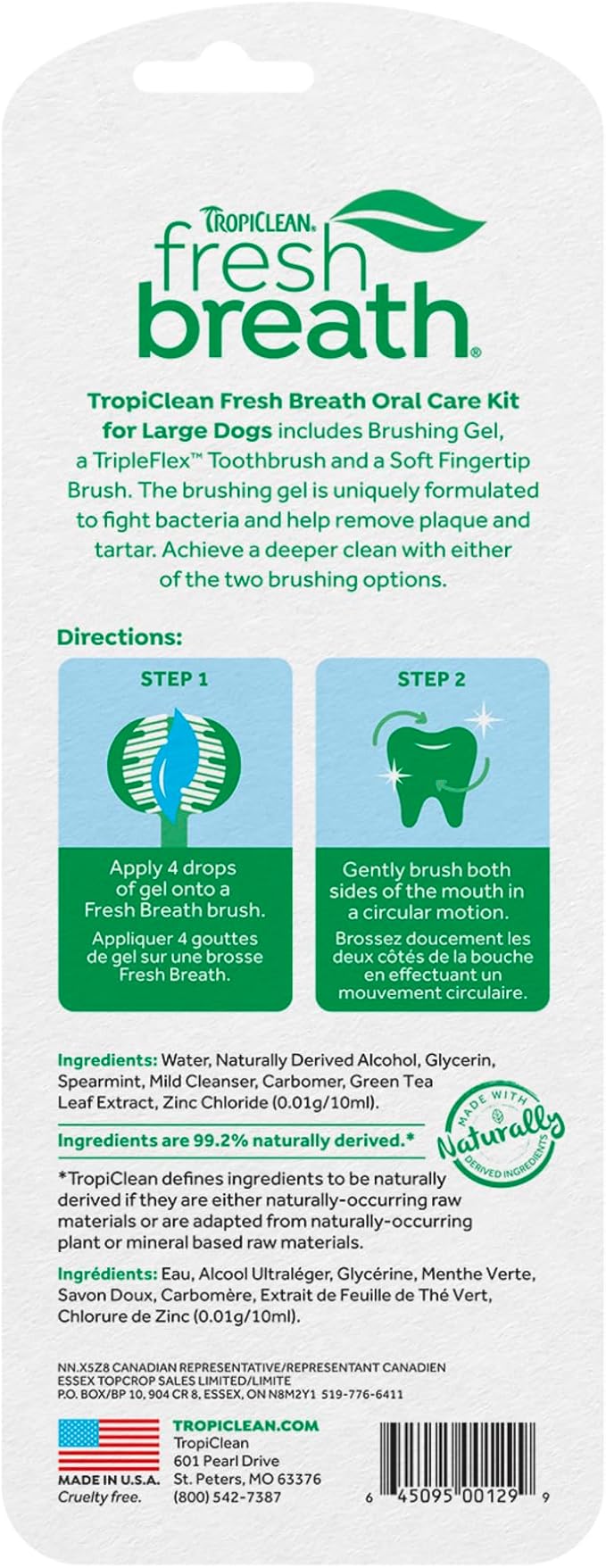 TropiClean Fresh Breath Dog Oral Care Kit | Complete Toothbrush and Toothpaste Set for Plaque & Tartar Control | Tooth Brushing Kit for Large Animals