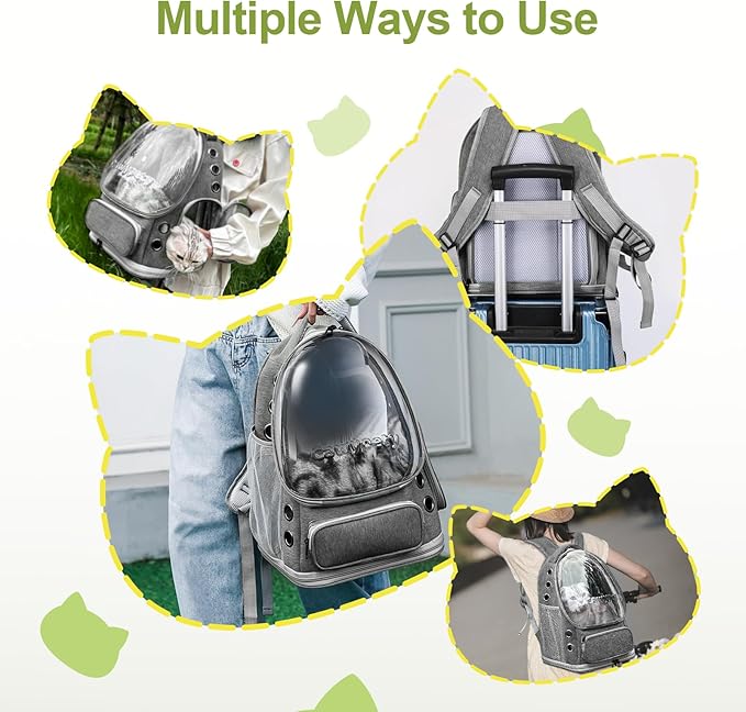 Cawypety Expandable Cat Backpack,Cat Bubble Backpack Carrier for Carrying Cats, Pets and Small Dogs,Airline-Approved,Designed for Travel, Hiking, Walking,Car (Grey