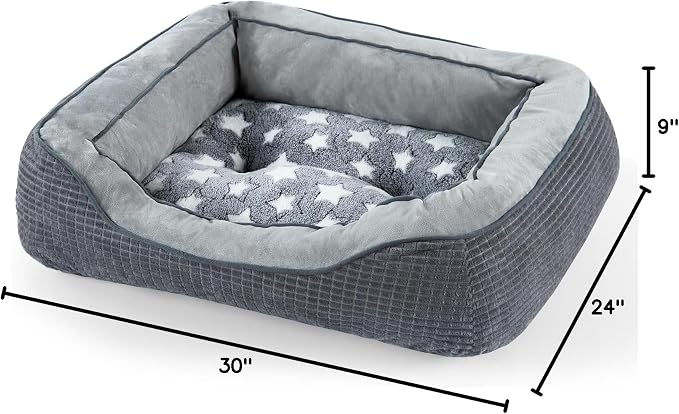 Dog Beds for Small Medium Large Dogs & Cats. Washable Pet Bed, Orthopedic Dog Sofa Bed, Soft Calming Sleeping Warming Puppy Bed (Star-Grey, Large-(30โโx 24โโx 9โโ))