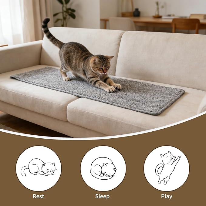 FHTONGE 39.4x15.8 Thickened Cat Wall Climbing Carpet with 16 Fixed Nails, Extra Large Tall Cat Scratch Pad for Wall, Wall Mounted Climbing Cat Scratcher for Furniture Couch Sofa Protector(Grey)