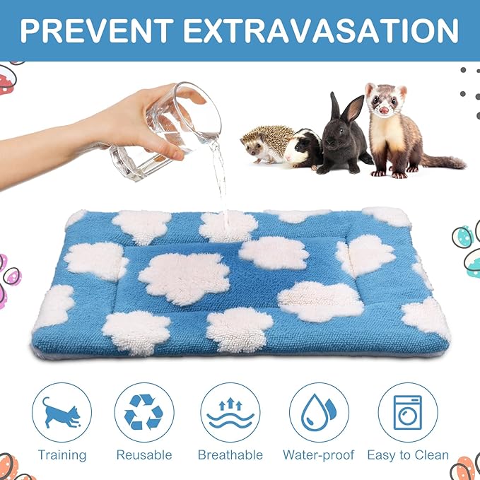 Haull 4 Pcs Waterproof Guinea Pig Bedding Guinea Pig Bed Plush Cage Liners Soft Rabbit Dog Crate Pad Cat Mat Reversible Cozy Animal Pee Pad Hamster Bunny Mat Accessory(White Cloud,13 x 18.5 Inch)