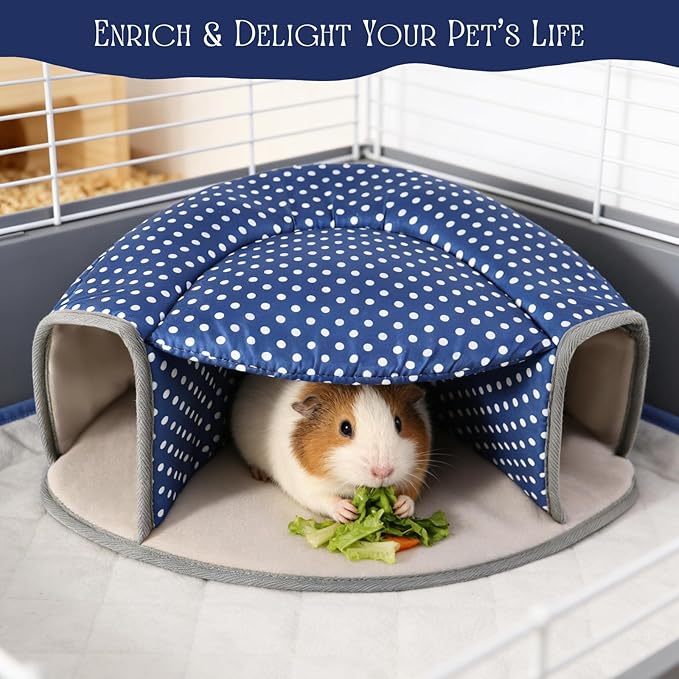 Guinea Pig Hideout Tunnel Bed, Washable Soft Small Animal Hideaway for Ferret, Chinchilla, Dwarf Bunny - House Pet Cage Accessory