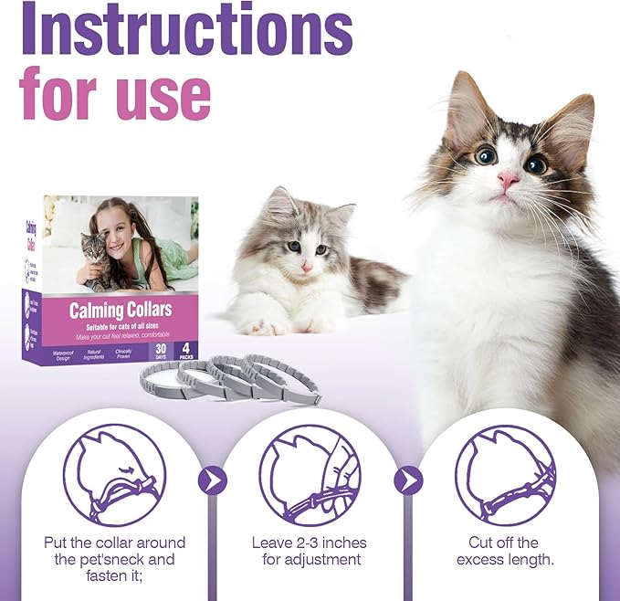 Tcllka Cat Calming Pheromone Collar 4 Pack – Adjustable Breakaway Cat Collar for Calming Support & Relaxation Waterproof 30-Day Continuous Wear for Travel, Grooming & Multi-Cat Homes