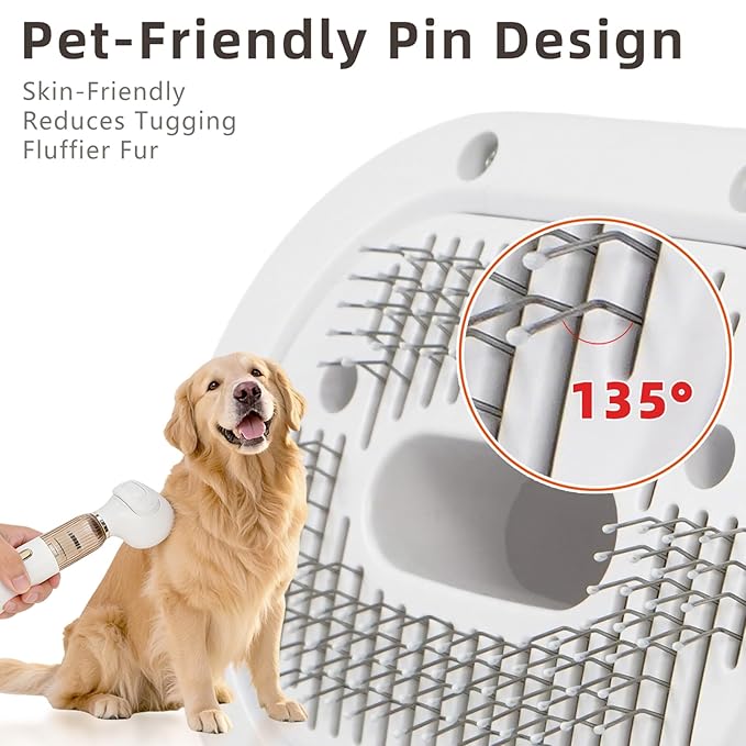 Vacuum Grooming Brush for Dog,4-In-1 Slicker Brush Kit for Shedding, Undercoat Deshedding Tool,Loose Hair Remover for Dog & Cat, Portable Pet Grooming Vacuum (white)
