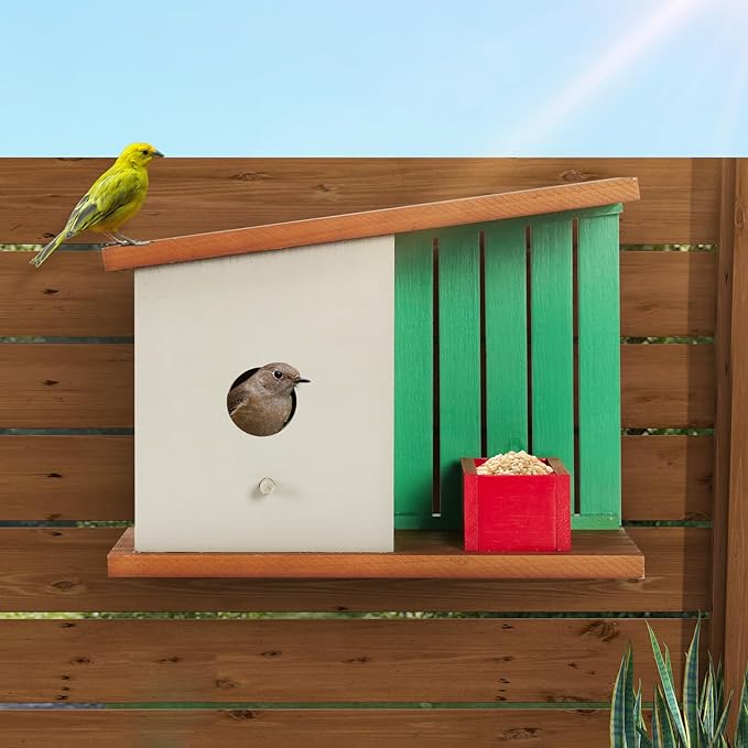 Wooden Bird House for Outside, Birdhouse for Finch,Robin,Bluebird and Other Garden Birds,Wildbird Nestingbox for Outdoor