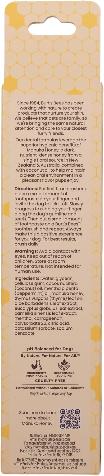 Burt's Bees for Pets Peppermint Puppy Dental Kit with Bamboo Toothbrush & Puppy Toothpaste, Manuka Honey & Coconut Oil for Gum Health, Tartar Control, 99.1% Natural Origin Formula, 2.5 Oz
