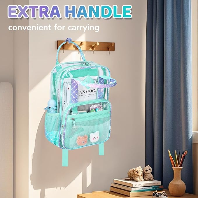 MOONBABY Small Clear Backpack for School Transparent Bookbag for Kids Heavy Duty PVC See Through Backpack Stadium Approved