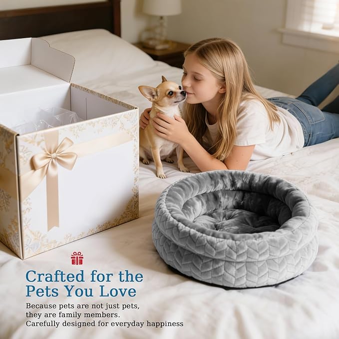 Dual-Layer Donut Cat Bed - Fluffy Round Bed for Small Pets - Ultra-Soft Cat Donut Bed for Cozy Sleep (Grey, 12 * 12 * 3.9 inch / 30 * 30 * 10 cm)
