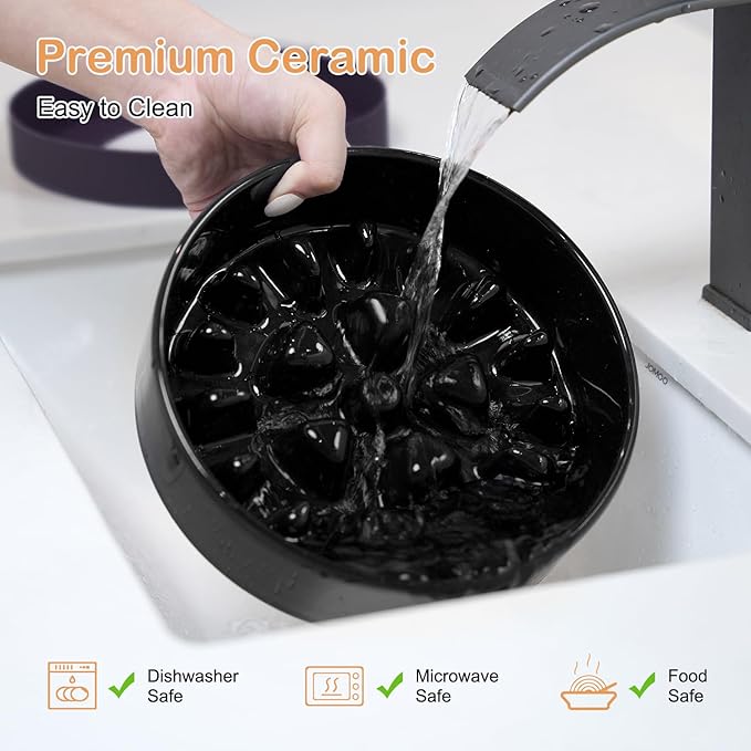 Sted Ceramic Slow Feeder Dog Bowls with Silicone Base, Slow Feeding Dog Bowl Small Medium Breed, Dogs Foods Bowls for Fast Eaters, Puzzle Dogs Food Bowl, Maze Black