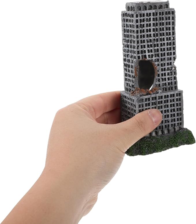 LIOOBO 2pcs Castle Ruins Aquarium Decoration - City Building Cave Ornament - Resin Fish Tank Hideouts for Betta, Shrimp, and Small Fish Shelter Landscaping