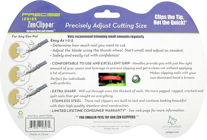 Zen Clipper Precise Safer Pet Nail Trimmer - Fully Adjustable Pet Nail Clipper for Dogs and Cats - Clips only The Amount of Nail You Chose Quick, Clean and Quiet Cut - Patented (Junior)